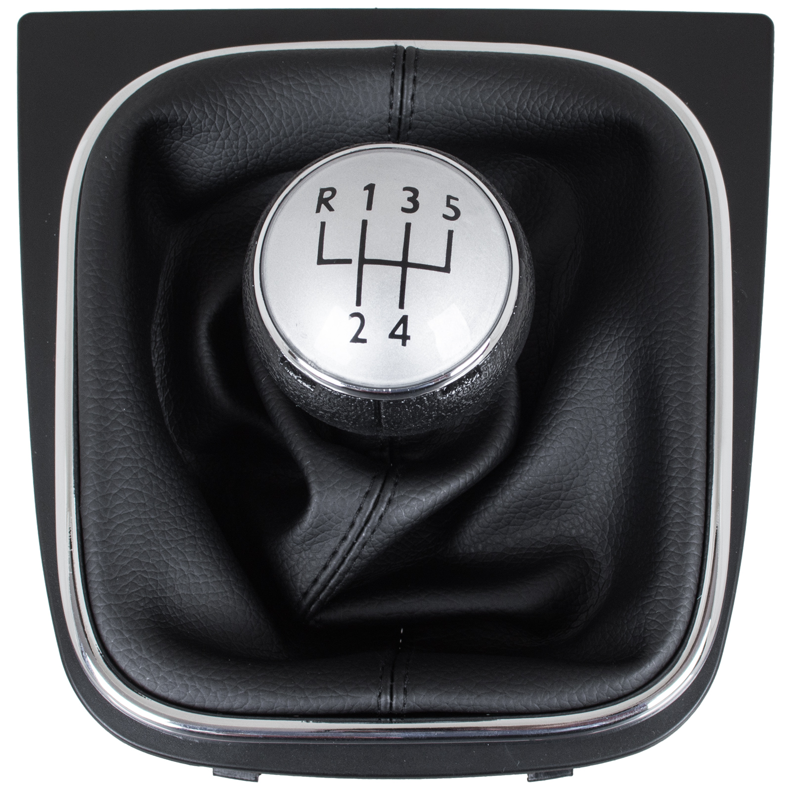 VW Golf V 03-08 ручка КПП СРІБНА + ЧОРНИЙ сильфон з ХРОМОВОЮ рамкою 5 ПЕРЕДАЧ