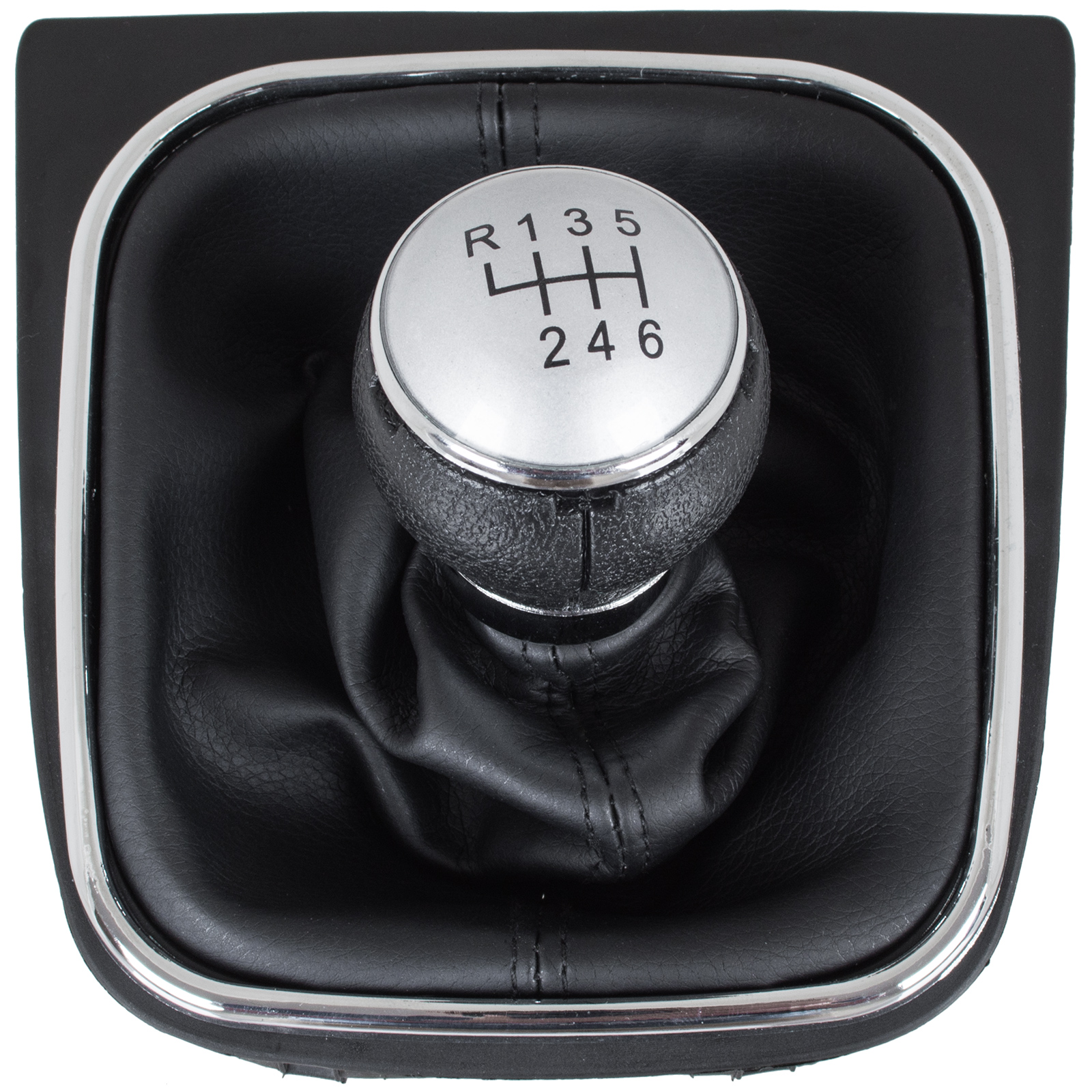 VW Caddy 04-09 ручка КПП СРІБНА + ЧОРНИЙ сильфон з ХРОМОВОЮ рамкою 6 ПЕРЕДАЧ