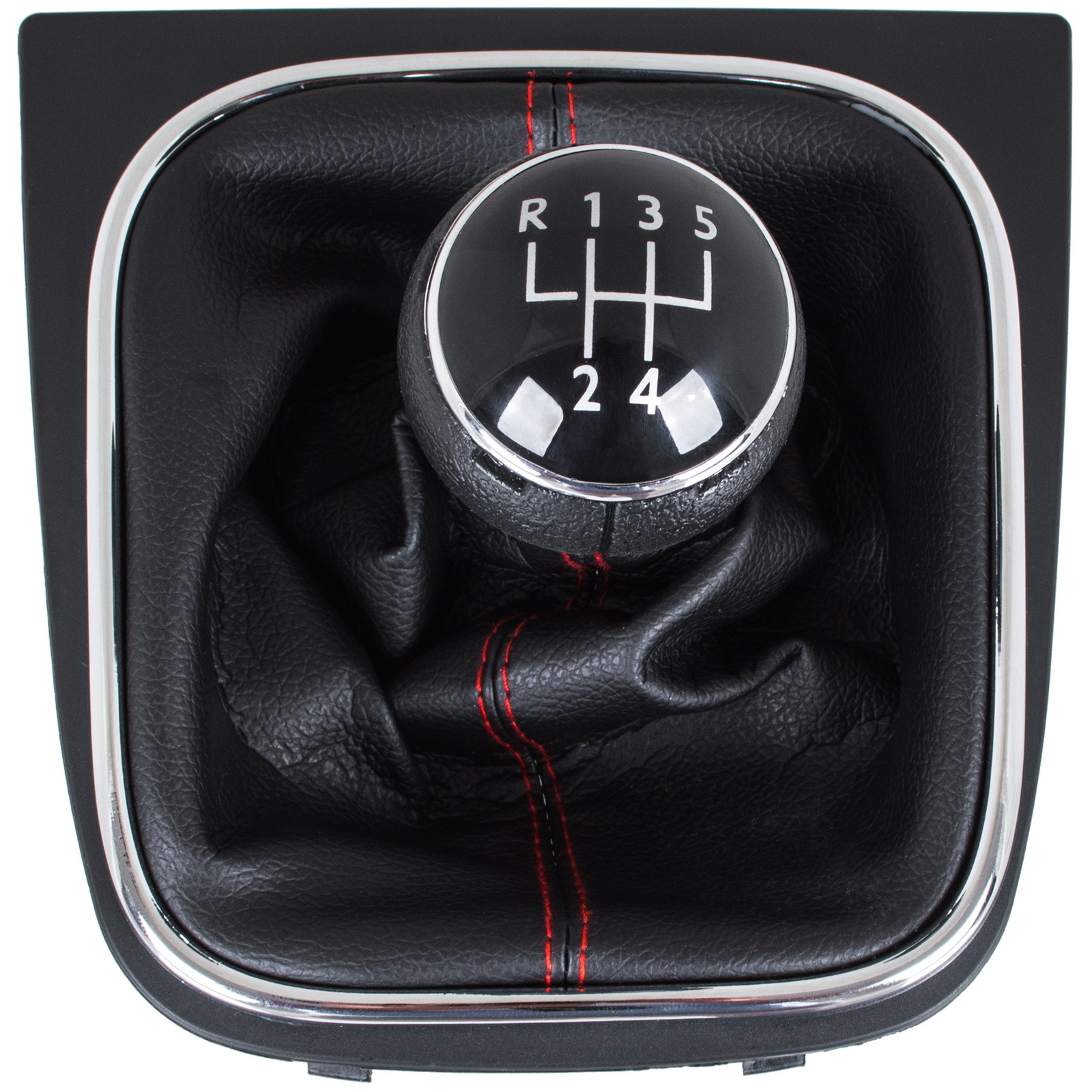 VW Jetta 06-12 ручка перемикання передач + сильфон ЧОРНИЙ з ЧЕРВОНОЮ різьбою та рамкою ХРОМ 5 ПЕРЕДАЧ