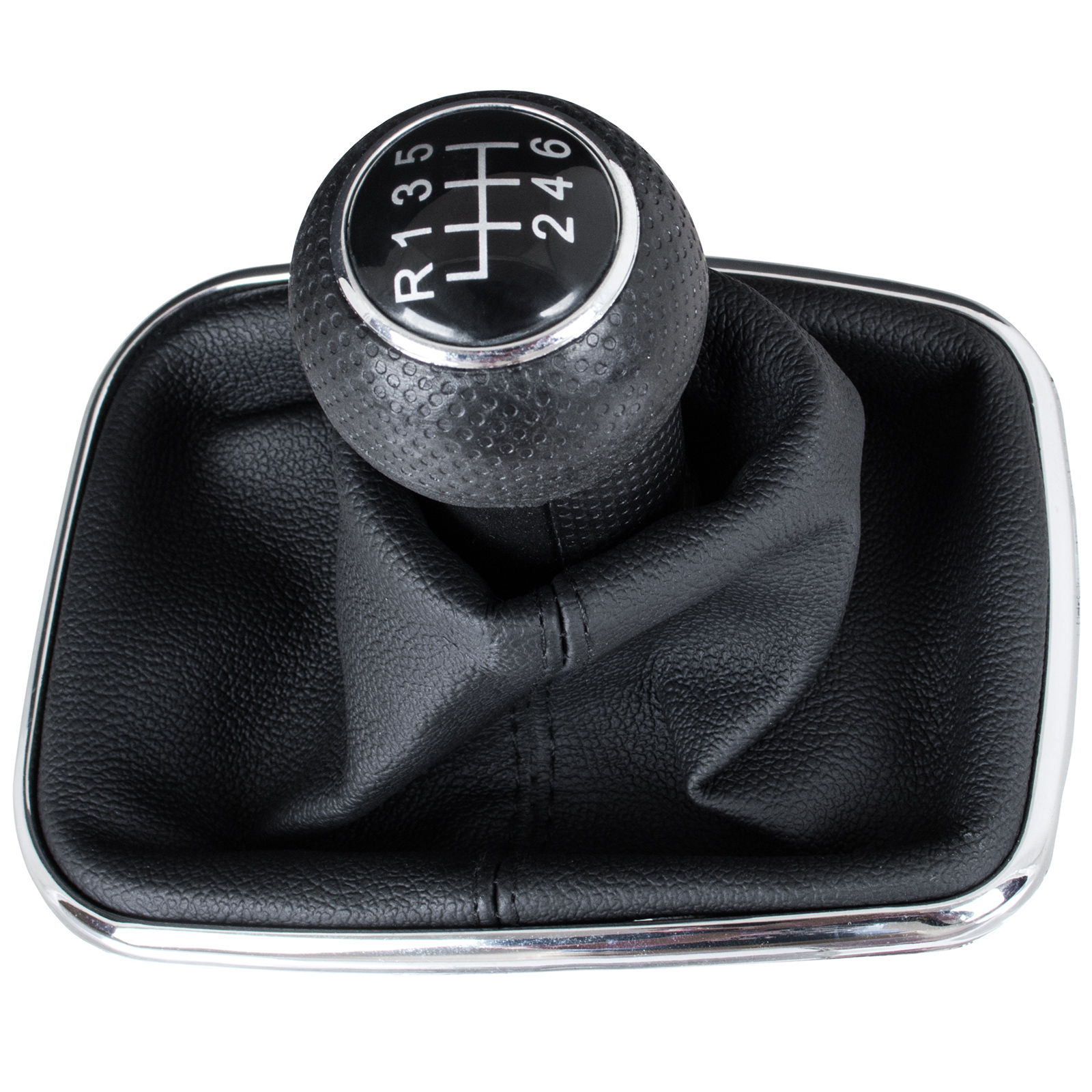 VW Golf IV 97-03 ЧОРНА ручка КПП + сильфон з рамою ХРОМ 6 ПЕРЕДАЧ ОТВ.12ММ